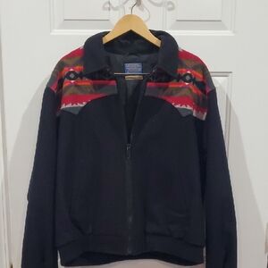 Pendleton VINTAGE 90'S High Grade Western Wear Black & Red Bomber Jacket Xlarge
